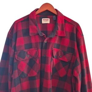 Wrangler Red Black Buffalo Plaid Fleece Long Sleeve Button Up Shirt Men's 2XL